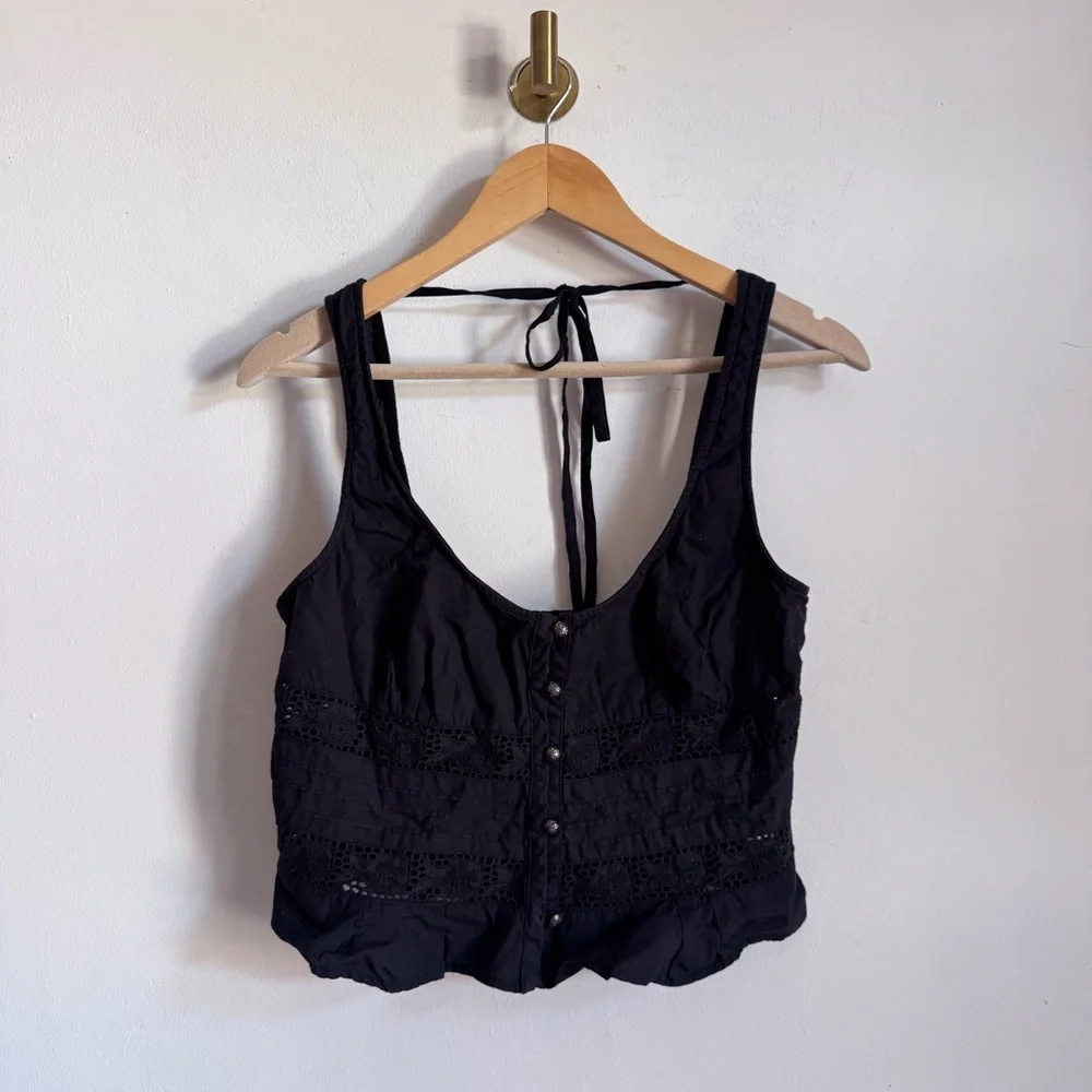 Free People Kianna Lace Tank Top Black $78 M